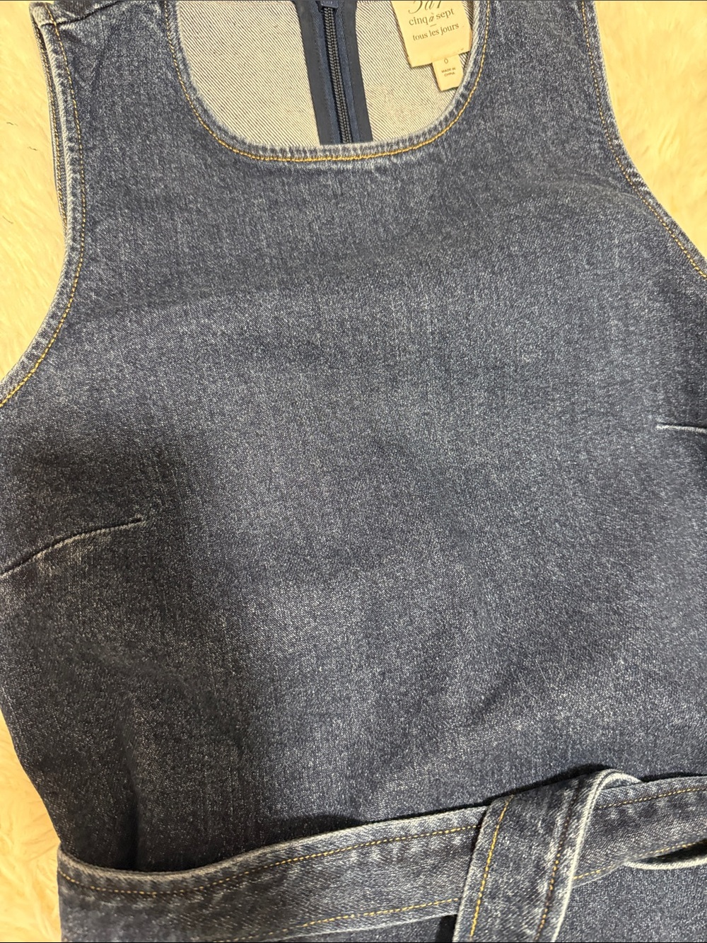 cinq a sept Dark Blue Denim Midi Dress with Textured Hem - Picture 3 of 5